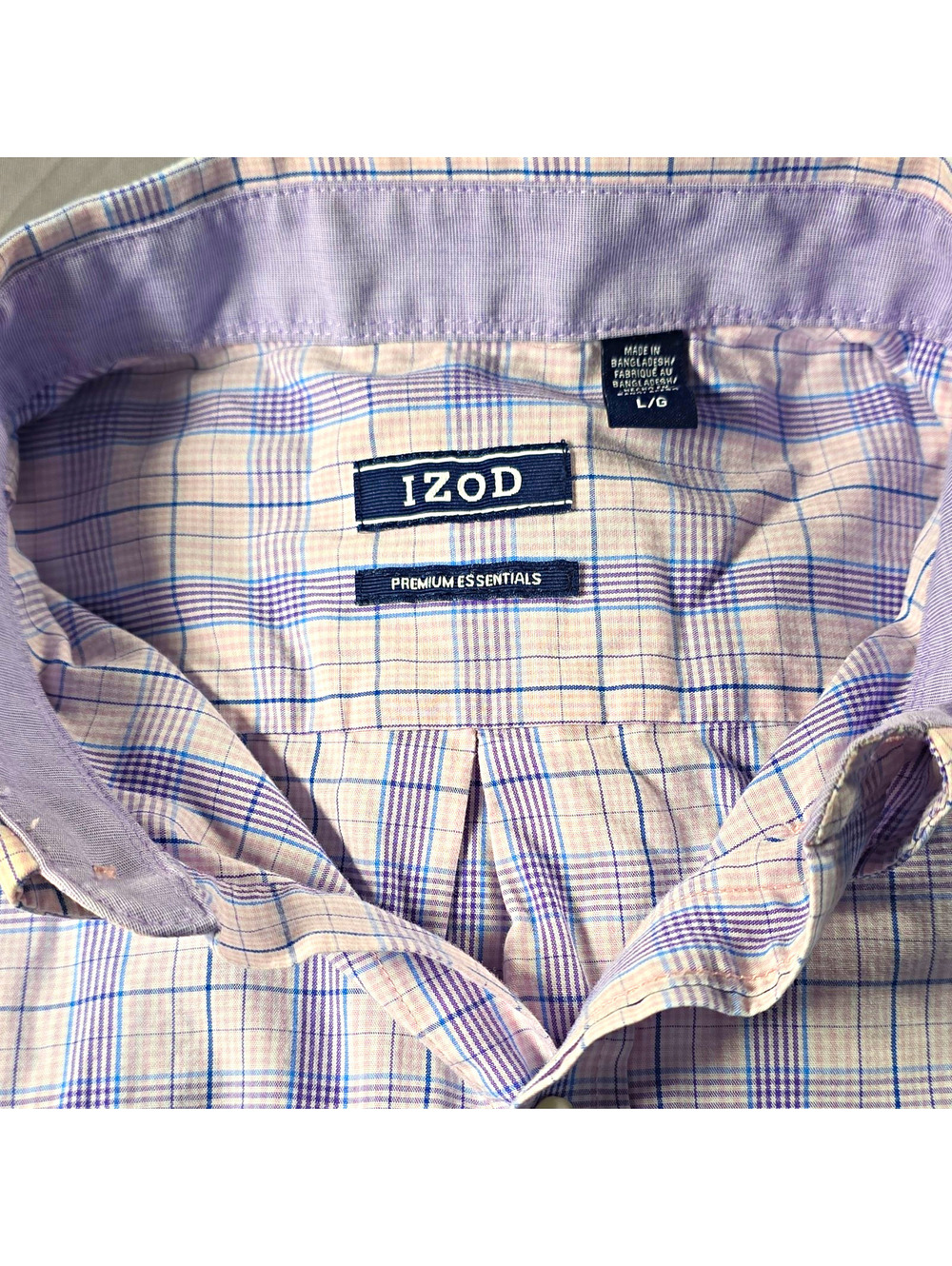 IZOD Premium Essentials Mens L Plaid Cotton Woven Long Sleeve Button-Down